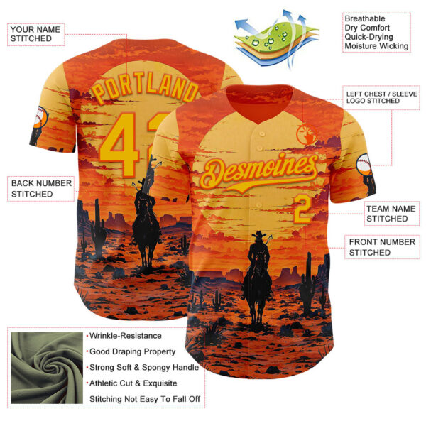 Custom Orange Yellow Texas Cowboy Sunset Southwest Landscape City Edition Authentic Baseball Jersey