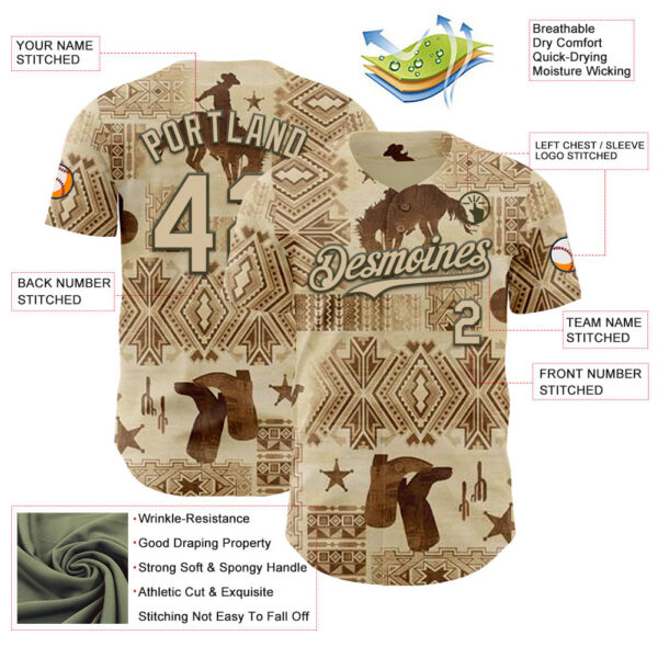 Custom City Cream Olive Texas Cowboy Tribal City Edition Authentic Baseball Jersey