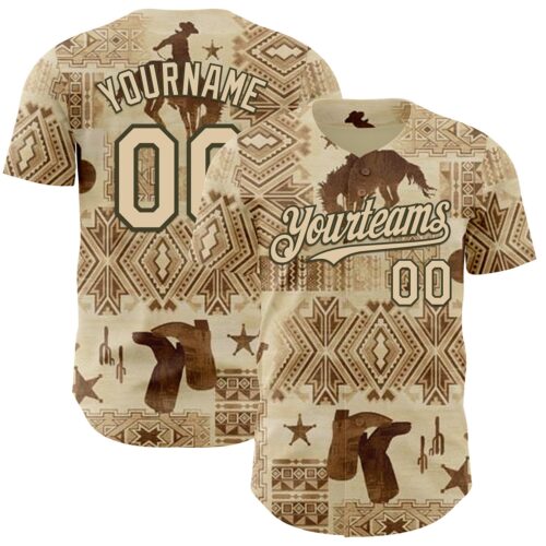 Custom City Cream Olive Texas Cowboy Tribal City Edition Authentic Baseball Jersey