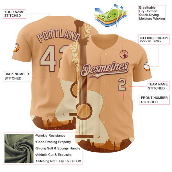 Custom City Cream Burgundy Texas Sunset Southwest Landscape Guitar City Edition Authentic Baseball Jersey