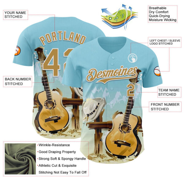 Custom Blue Old Gold-White Texas Landscape Guitar City Edition Authentic Baseball Jersey