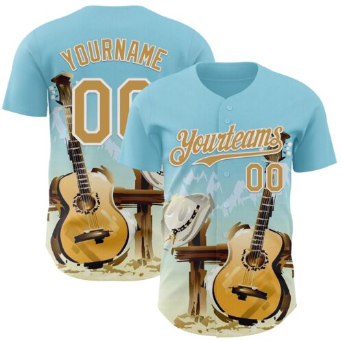 3DPattern12623 Custom Blue Old Gold-White Texas Landscape Guitar City Edition Authentic Baseball Jersey