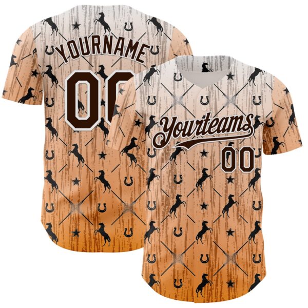 Custom Orange Brown-White Texas Horseshoe Cowboy City Edition Authentic Baseball Jersey