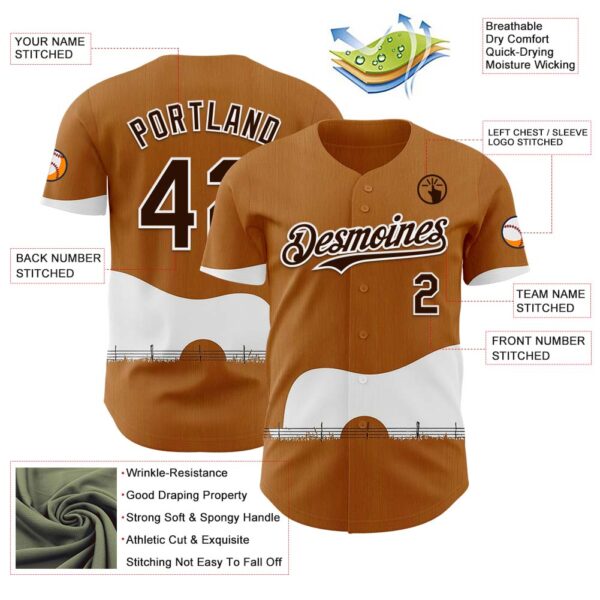 Custom Brown White Texas Guitar City Edition Authentic Baseball Jersey