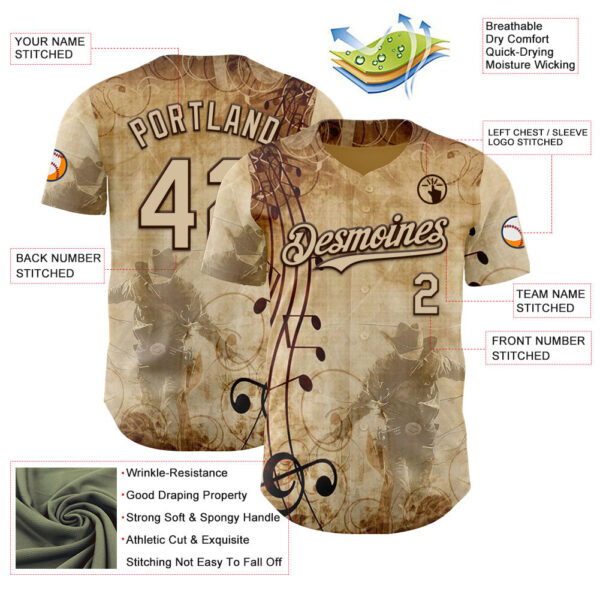 Custom City Cream Brown Texas Grunge Cowboy Country Music City Edition Authentic Baseball Jersey