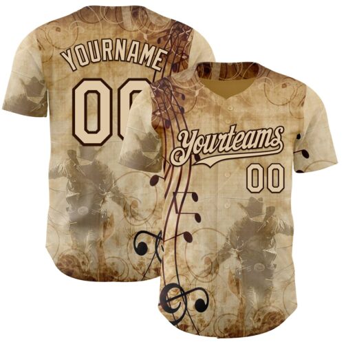 Custom City Cream Brown Texas Grunge Cowboy Country Music City Edition Authentic Baseball Jersey