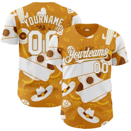 Custom Yellow White-Old Gold Texas Cowboy Guitar City Edition Authentic Baseball Jersey