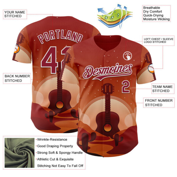 Custom Red Cardinal-White Texas Sunset Southwest Landscape Guitar City Edition Authentic Baseball Jersey