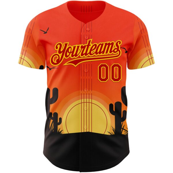 Custom Orange Red Yellow-Black Texas Sunset Southwest Landscape Guitar City Edition Authentic Baseball Jersey