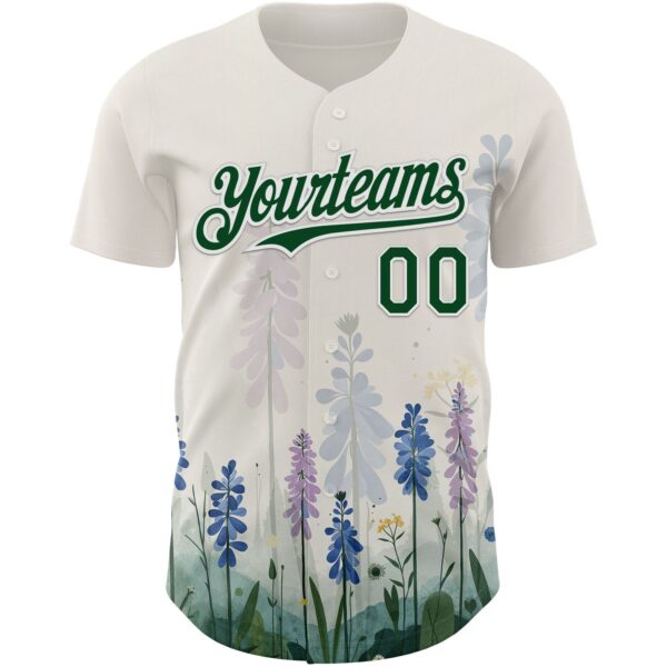 Custom White Green Texas Bluebonnet Floral City Edition Authentic Baseball Jersey