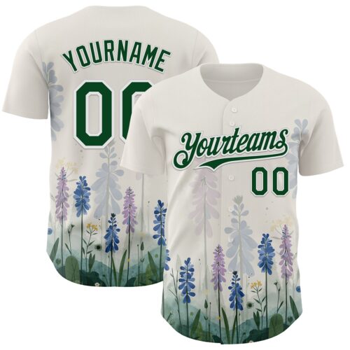 Custom White Green Texas Bluebonnet Floral City Edition Authentic Baseball Jersey