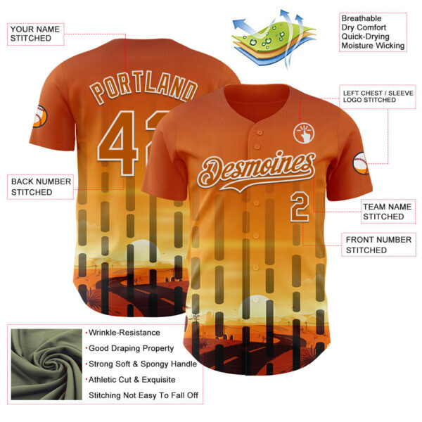 Custom Texas Orange Yellow Black-White Texas Sunset Southwest Landscape City Edition Authentic Baseball Jersey