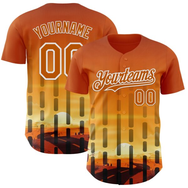 Custom Texas Orange Yellow Black-White Texas Sunset Southwest Landscape City Edition Authentic Baseball Jersey