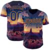Custom Blue Royal-Bay Orange Texas Sunset Night Landscape City Edition Authentic Baseball Jersey
