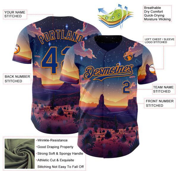Custom Blue Royal-Bay Orange Texas Sunset Night Landscape City Edition Authentic Baseball Jersey