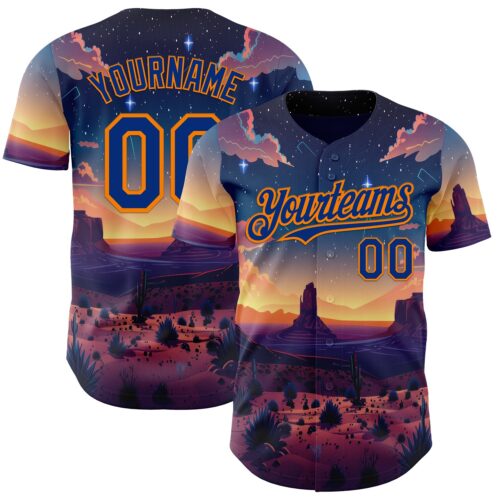 3DPattern12638 Custom Blue Royal-Bay Orange Texas Sunset Night Landscape City Edition Authentic Baseball Jersey