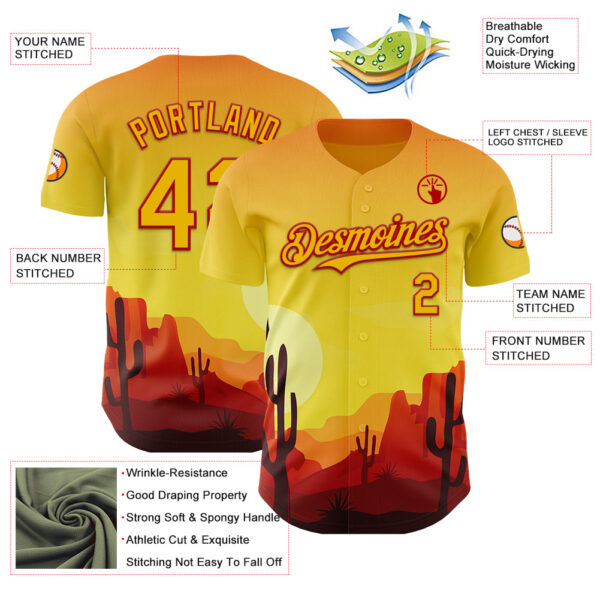 Custom Yellow Red Texas Sunset Southwest Landscape City Edition Authentic Baseball Jersey