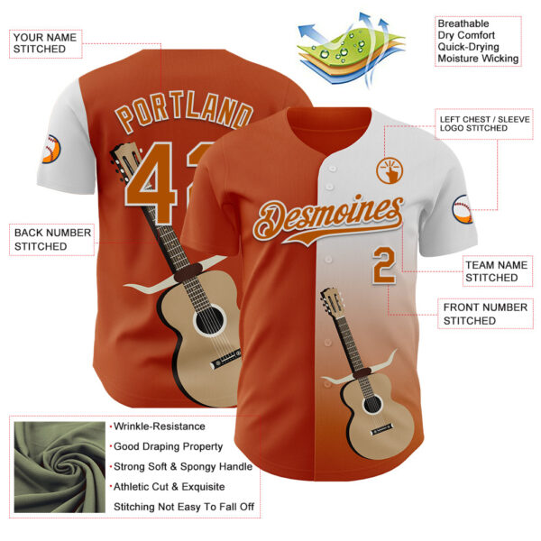 Custom Texas Orange White Texas Guitar City Edition Authentic Baseball Jersey