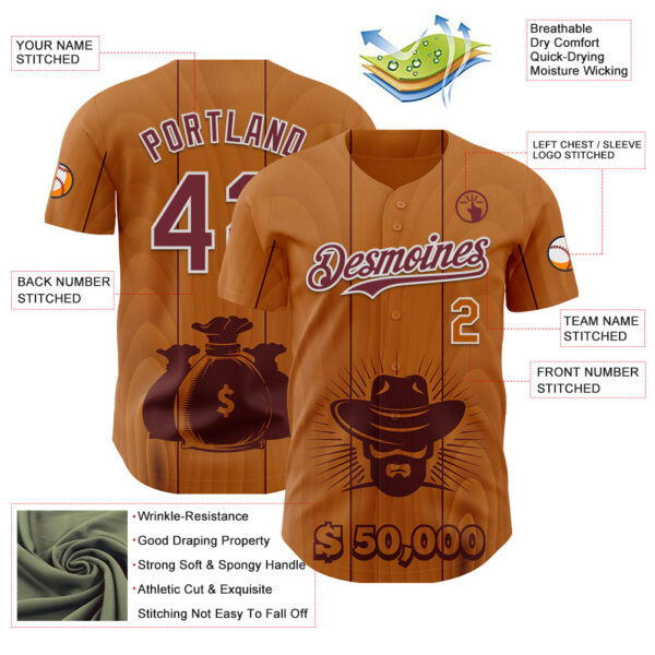Custom Brown Burgundy-White Texas Cowboy City Edition Authentic Baseball Jersey