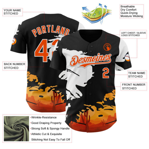 Custom Black Orange-White Texas Sunset Southwest Landscape City Edition Authentic Baseball Jersey