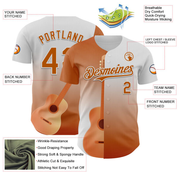 Custom White Texas Orange Texas Guitar City Edition Authentic Baseball Jersey