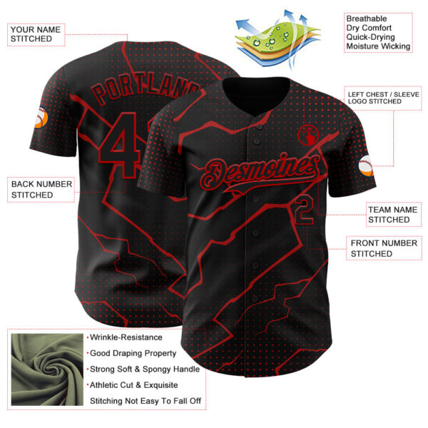 Custom Black Red Lightning Polka Dot Authentic Baseball Jersey