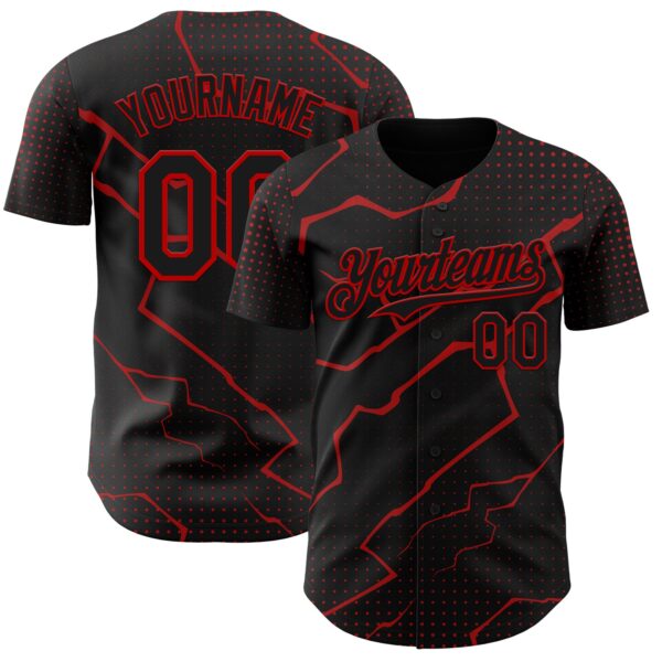 Custom Black Red Lightning Polka Dot Authentic Baseball Jersey