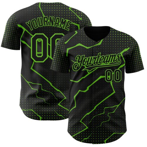 Custom Black Aurora Green Lightning Polka Dot Authentic Baseball Jersey