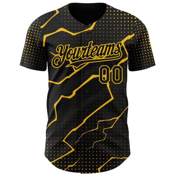 Custom Black Yellow Lightning Polka Dot Authentic Baseball Jersey