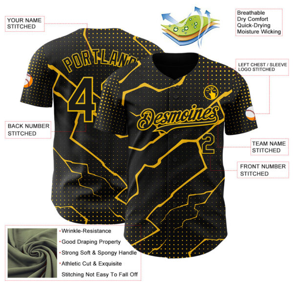 Custom Black Yellow Lightning Polka Dot Authentic Baseball Jersey