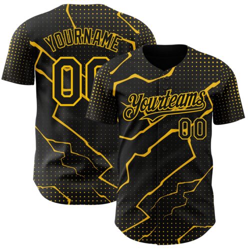 Custom Black Yellow Lightning Polka Dot Authentic Baseball Jersey