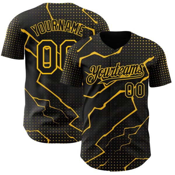 Custom Black Yellow Lightning Polka Dot Authentic Baseball Jersey