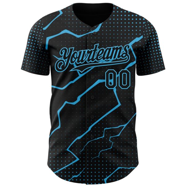Custom Black Sky Blue Lightning Polka Dot Authentic Baseball Jersey