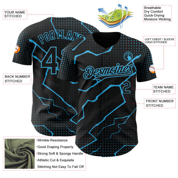 Custom Black Sky Blue Lightning Polka Dot Authentic Baseball Jersey