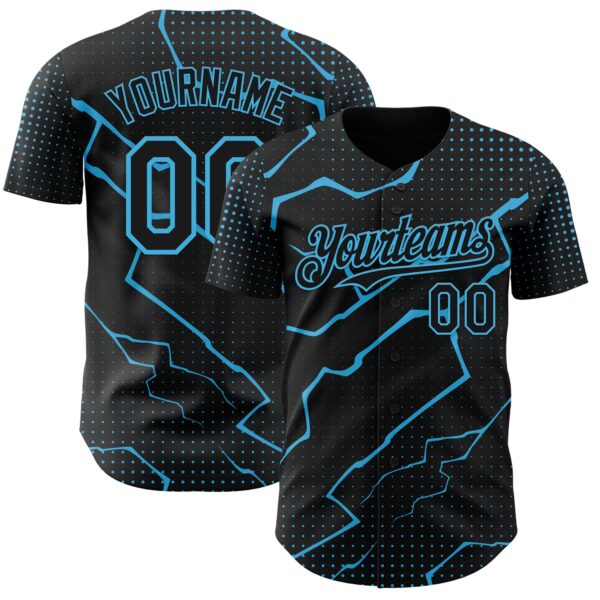Custom Black Sky Blue Lightning Polka Dot Authentic Baseball Jersey