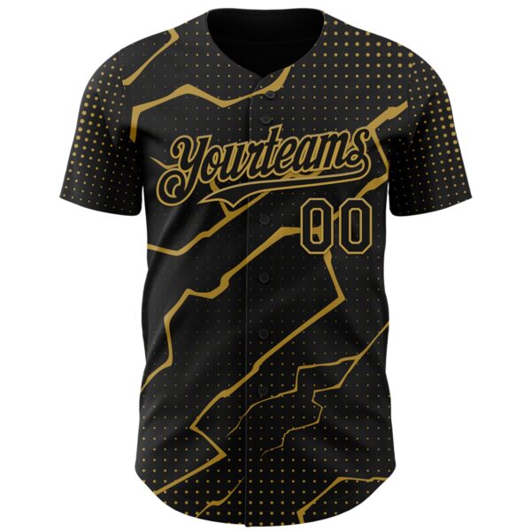 Custom Black Old Gold Lightning Polka Dot Authentic Baseball Jersey