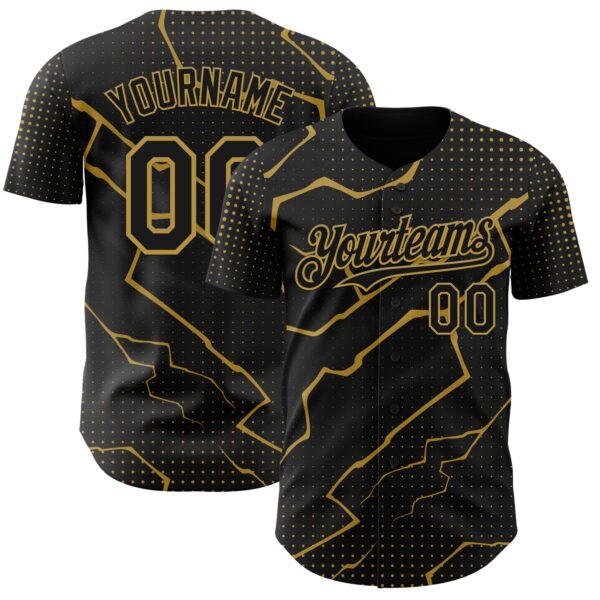 Custom Black Old Gold Lightning Polka Dot Authentic Baseball Jersey