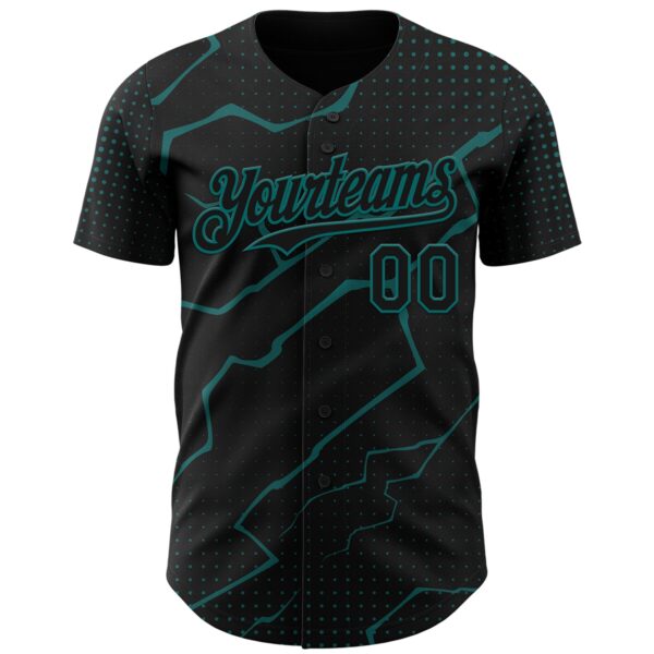 Custom Black Teal Lightning Polka Dot Authentic Baseball Jersey