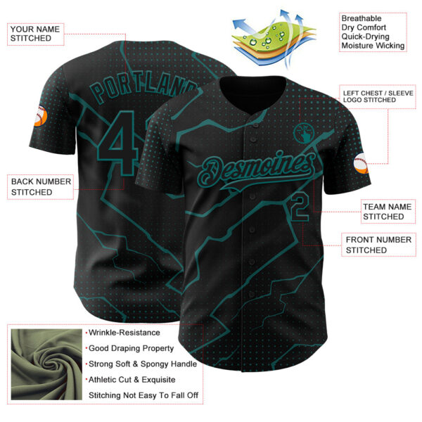Custom Black Teal Lightning Polka Dot Authentic Baseball Jersey