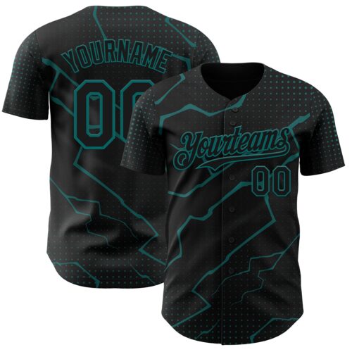 Custom Black Teal Lightning Polka Dot Authentic Baseball Jersey