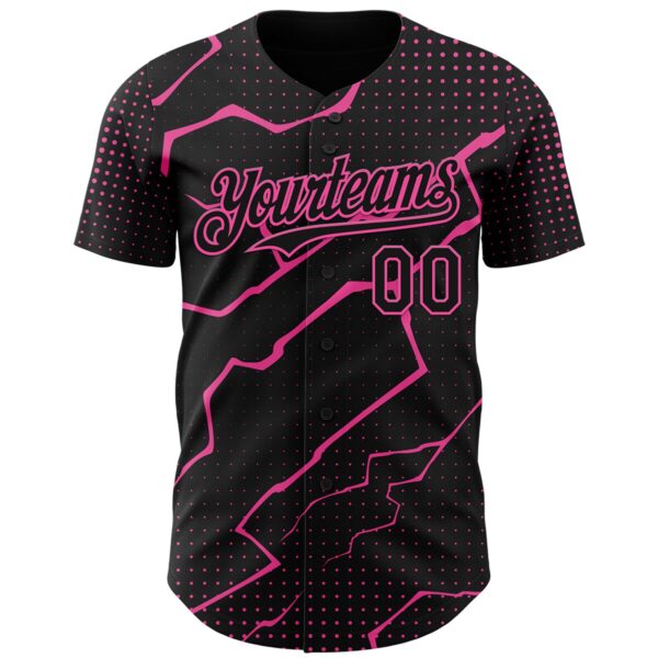 Custom Black Pink Lightning Polka Dot Authentic Baseball Jersey