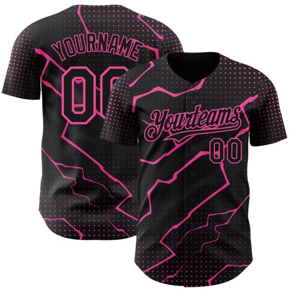 Custom Black Pink Lightning Polka Dot Authentic Baseball Jersey