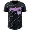 Custom Black Light Blue-Pink Lightning Polka Dot Authentic Baseball Jersey