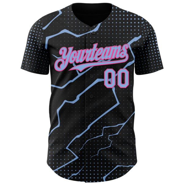 Custom Black Light Blue-Pink Lightning Polka Dot Authentic Baseball Jersey