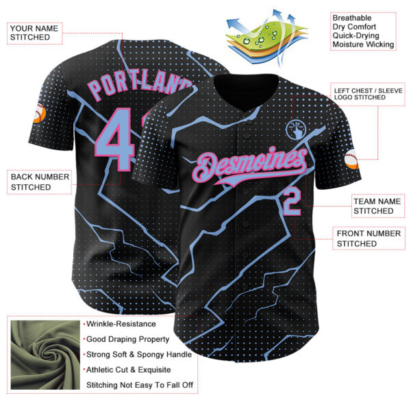 Custom Black Light Blue-Pink Lightning Polka Dot Authentic Baseball Jersey