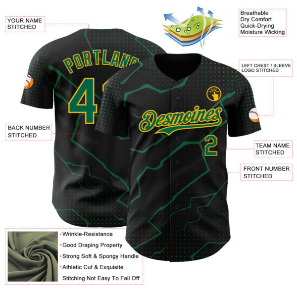 Custom Black Kelly Green-Gold Lightning Polka Dot Authentic Baseball Jersey