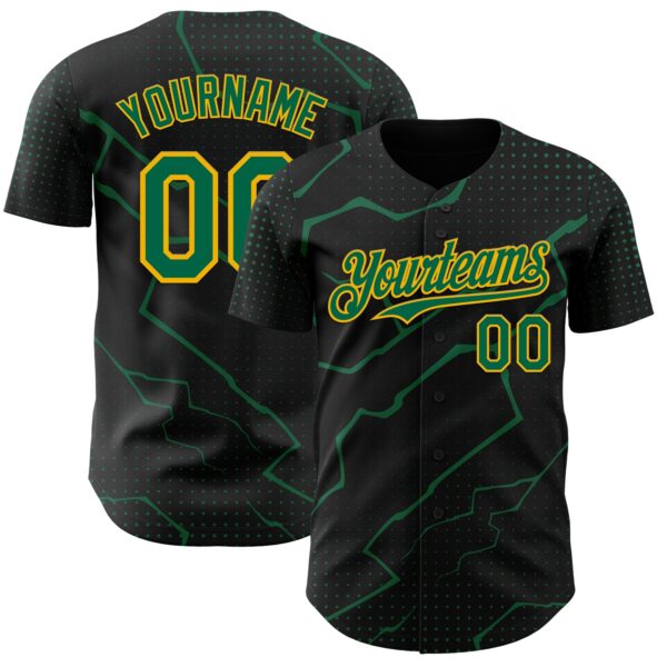 Custom Black Kelly Green-Gold Lightning Polka Dot Authentic Baseball Jersey