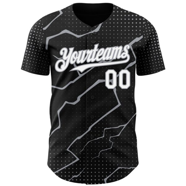 Custom Black White-Gray Lightning Polka Dot Authentic Baseball Jersey
