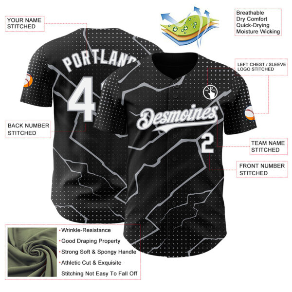 Custom Black White-Gray Lightning Polka Dot Authentic Baseball Jersey