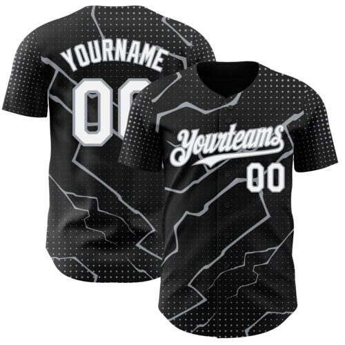 Custom Black White-Gray Lightning Polka Dot Authentic Baseball Jersey